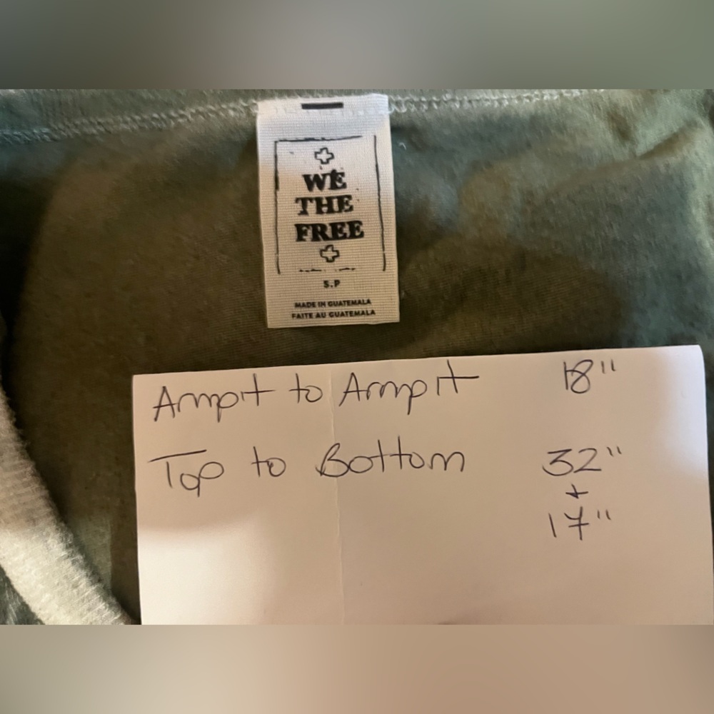 Free People Long Beach Pullover Asymmetrical Distressed Wash Olive T Shirt (S) - Picture 6 of 9